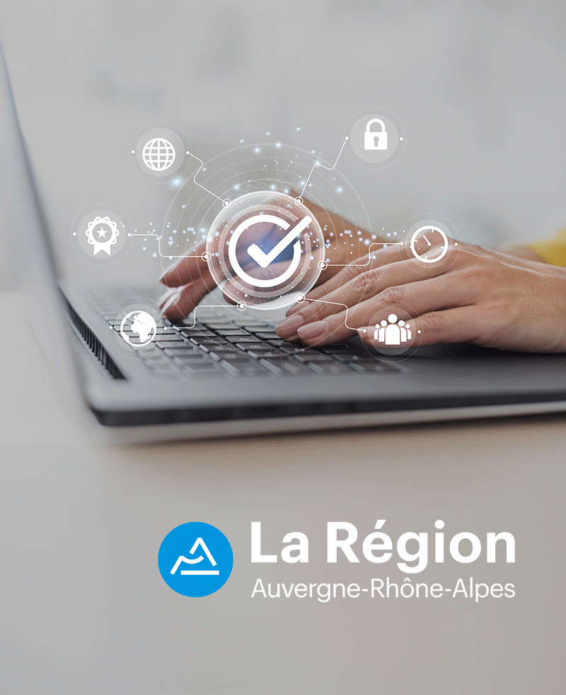 Il s'agit d'une image d'une clavier avec le logo de la région Auvergne Rhône Alpes